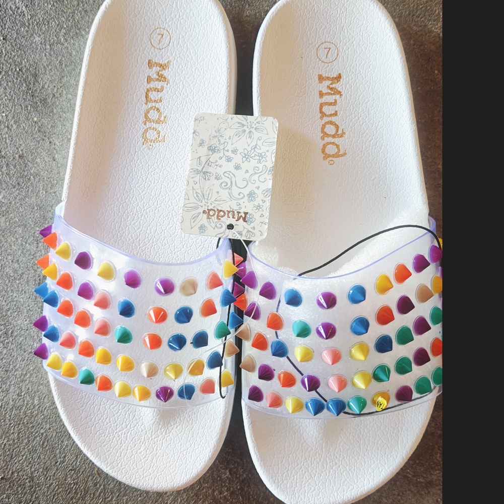 Mudd Kids White Multicolor Studded Slide Sandals